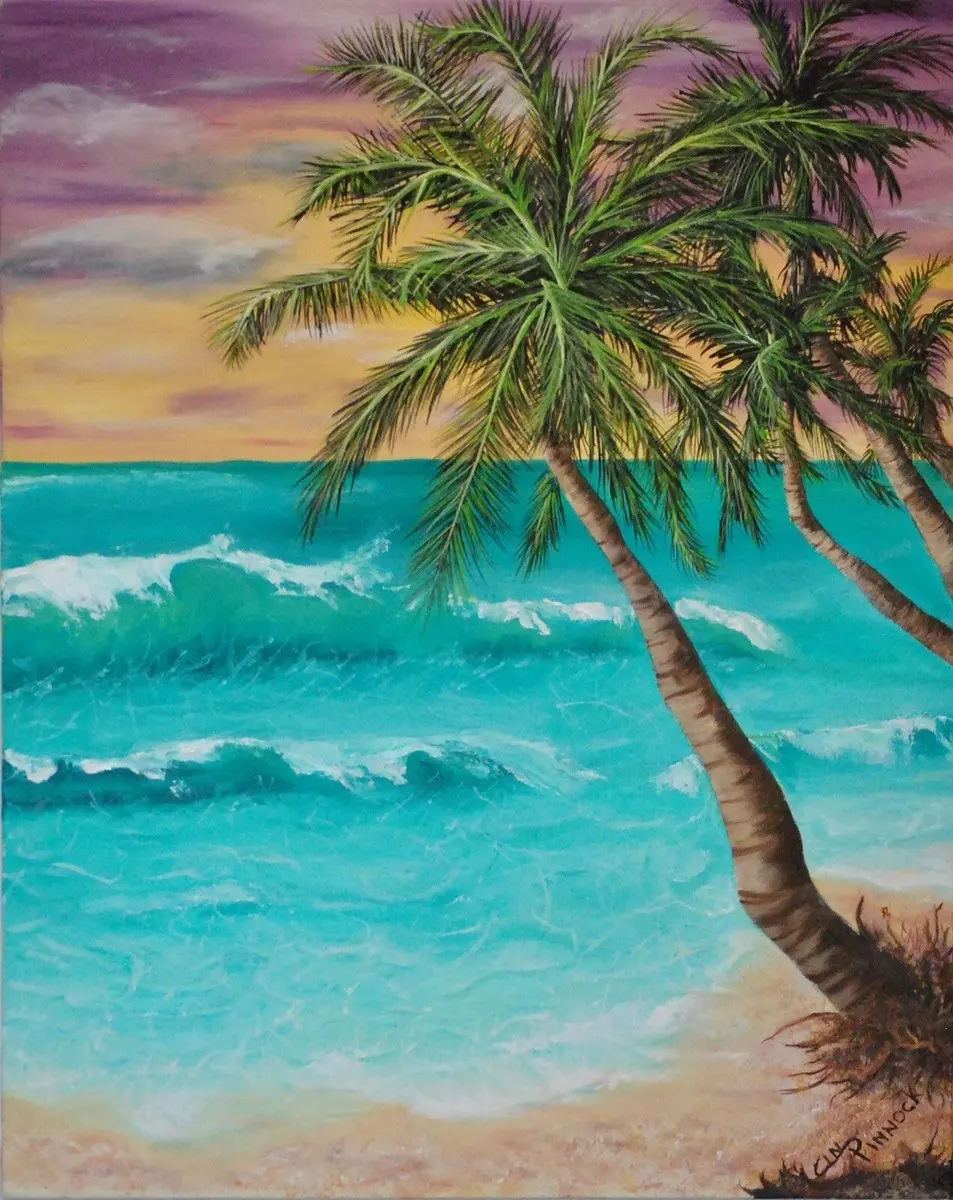 SALE Palm Tree BEACH original acrylic painting