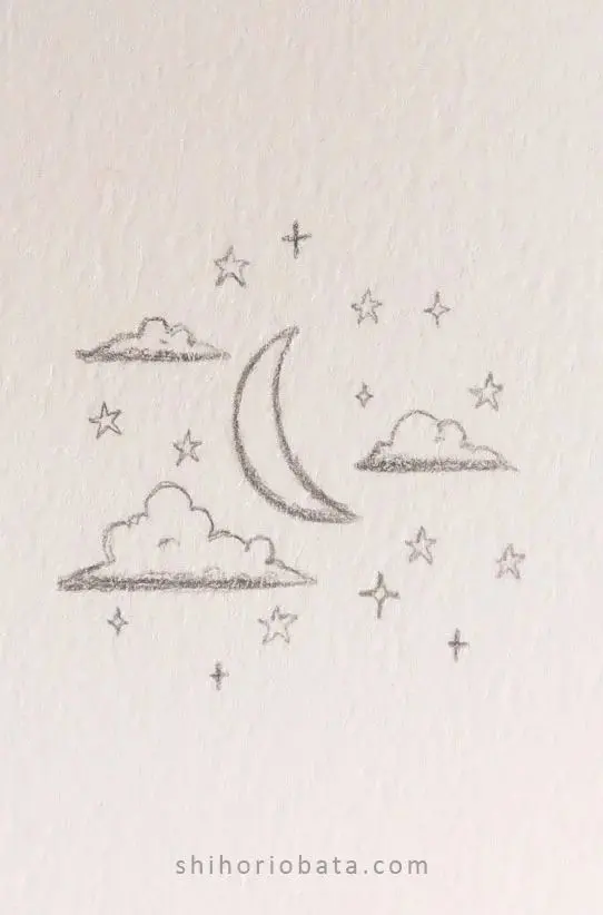How do you draw a moon with stars step by step