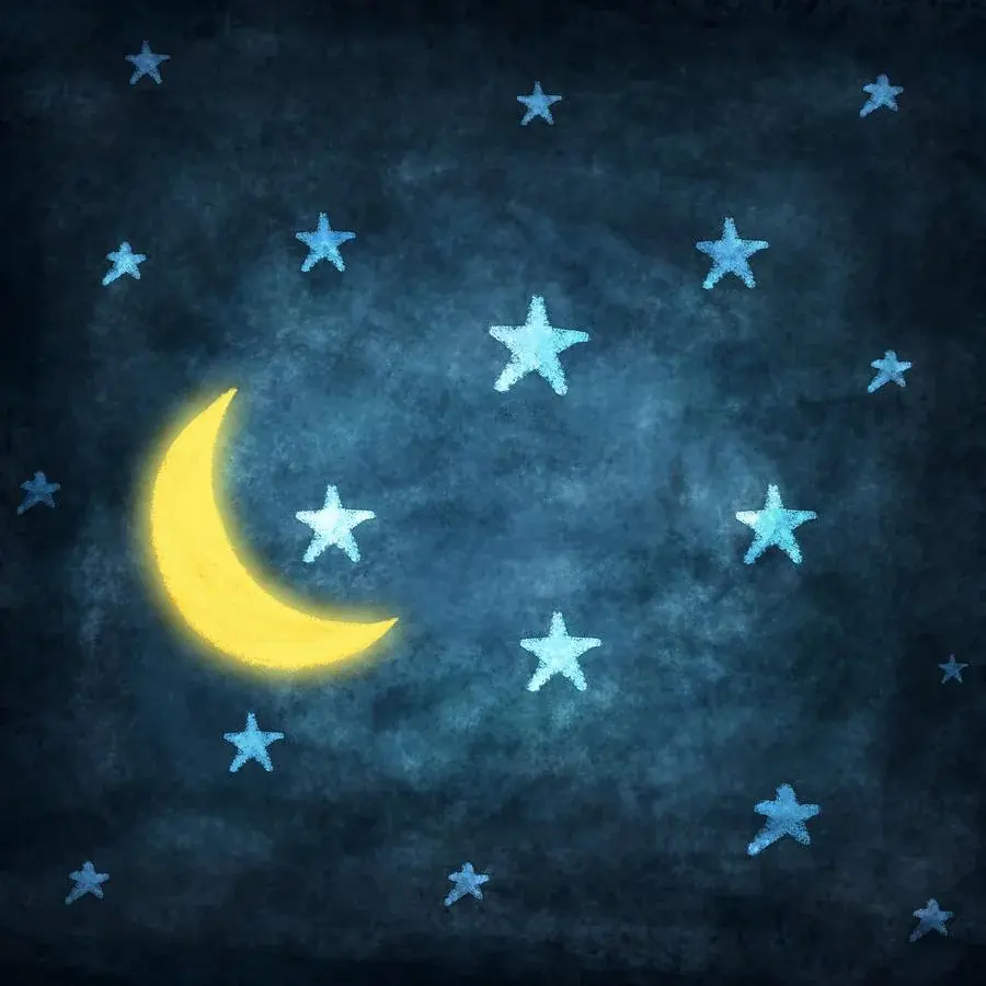 Drawings of the moon with stars inside the crescent