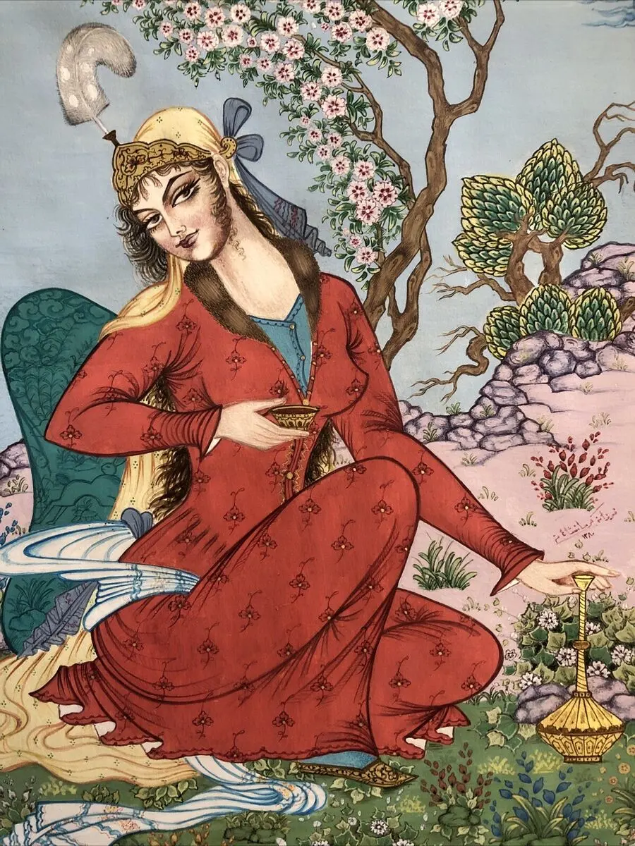 Persian Miniature Style ORIGINAL /Signed/ Fine Art/ Beautiful Woman