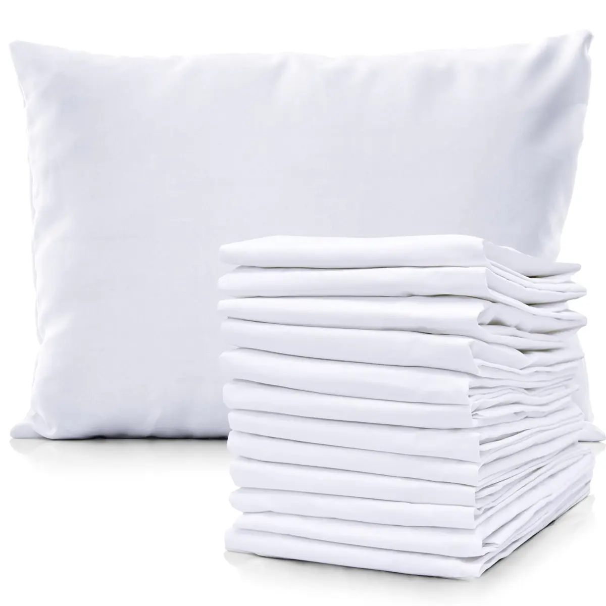 Pacific Linens Pillowcases White Bulk 12 Pack 200 Thread Count Poly Cotton Fabric Hotel Linen Pillow Covers (K