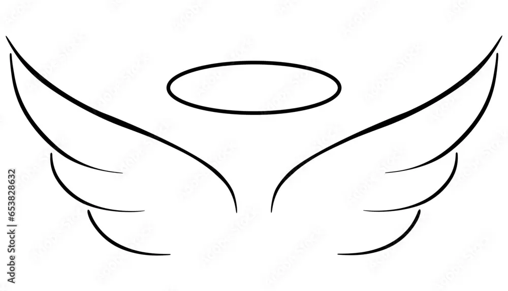 Poster, Print Divine halo with angel wings. minimalist linear drawing., 40x22.2 cm
