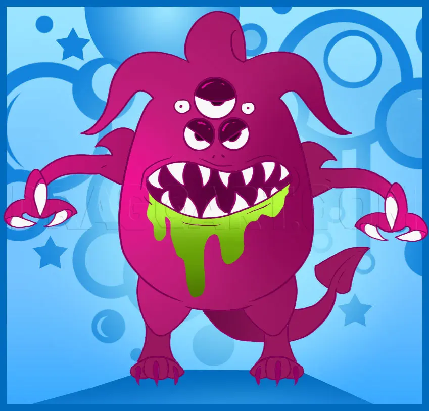How To Draw A Cartoon Monster, Drawing, Step by Step, by Dawn