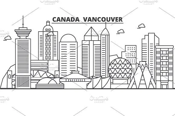 Canada, Vancouver Architecture Line Skyline Illustration