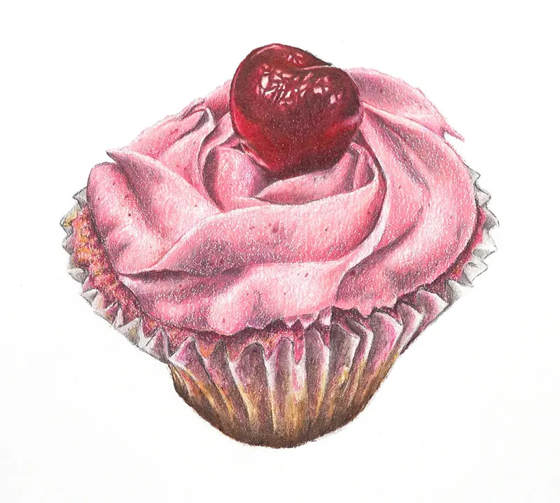 How to Draw a Realistic Cupcake with Colored Pencils and Neocolor