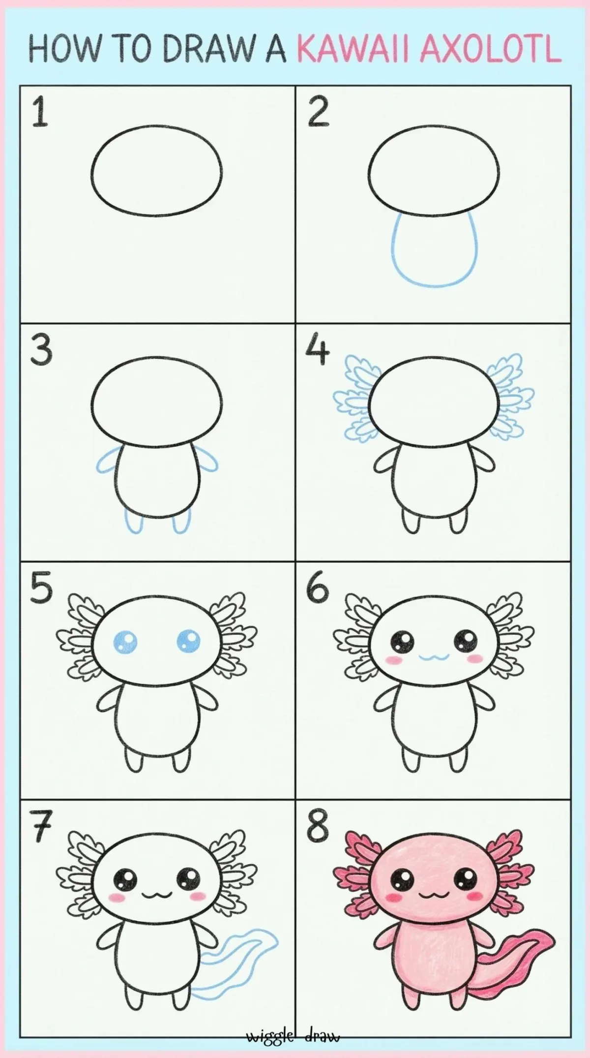 How to Draw a Kawaii Axolotl Easy Step by Step (For Kids)