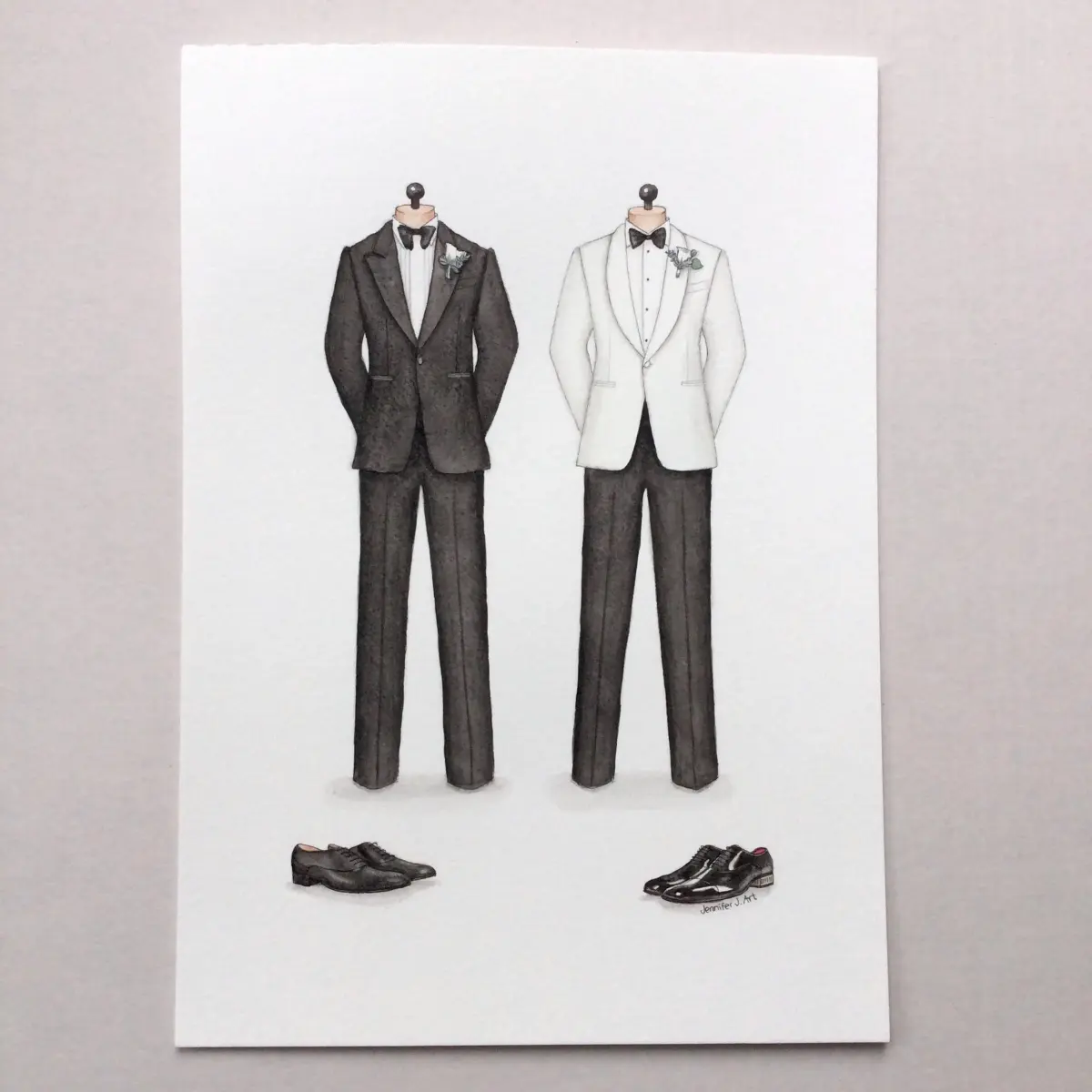 CUSTOM Wedding Suit / Groom Illustration Drawing Painting Portrait. Original Painting