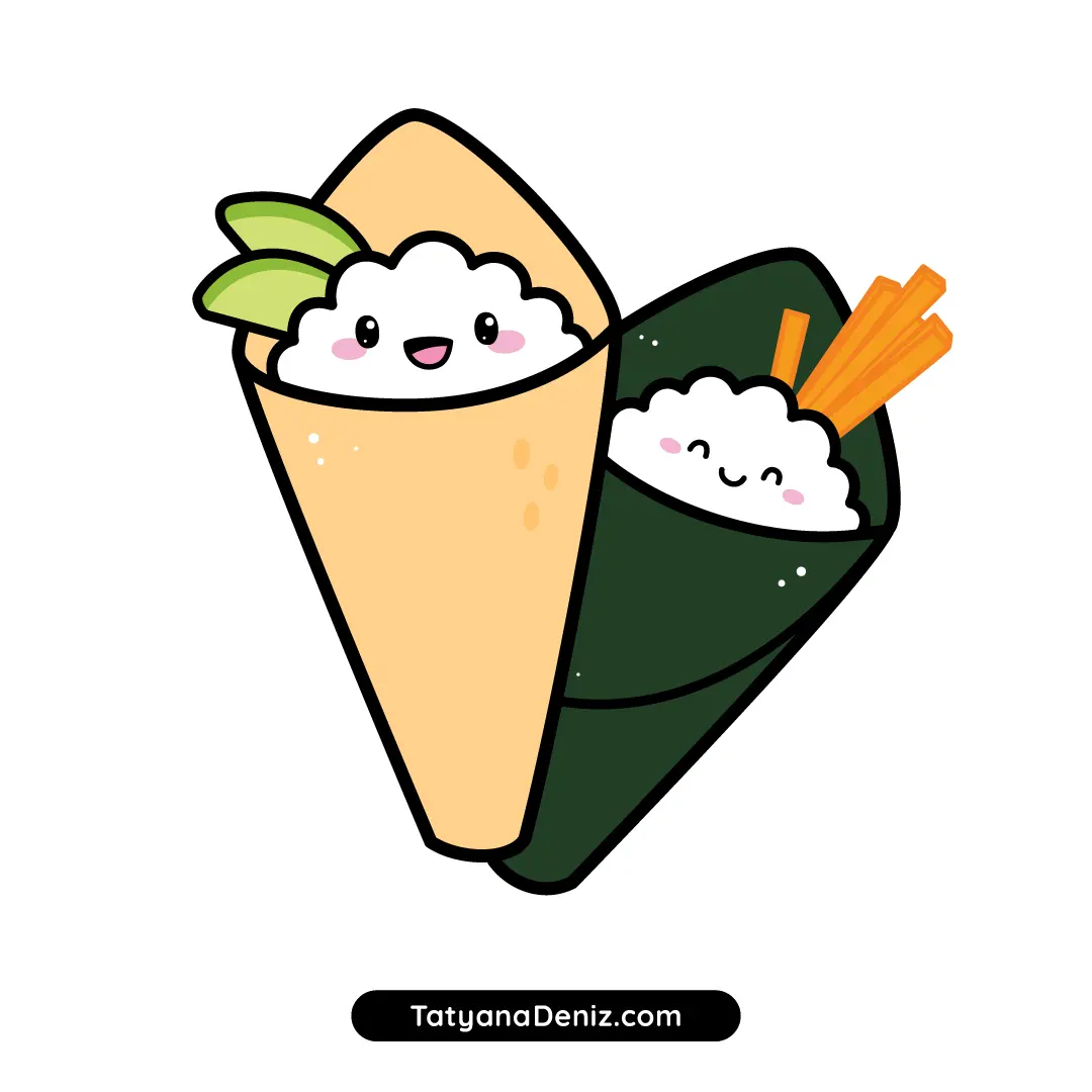 How to Draw Kawaii Sushi Temaki: Step-by-step Drawing Tutorial