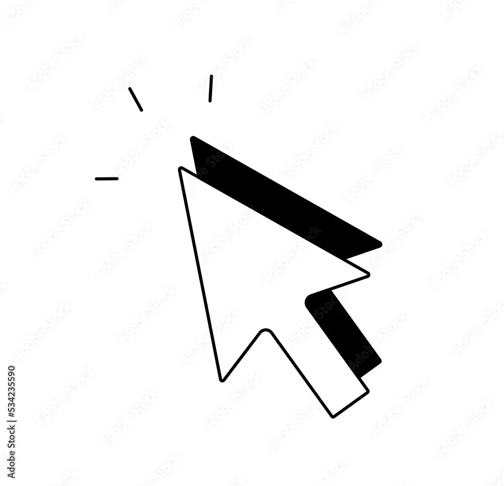 isolated computer mouse cursor with black shadow colorless black and white contour line easy drawing Stock Ill