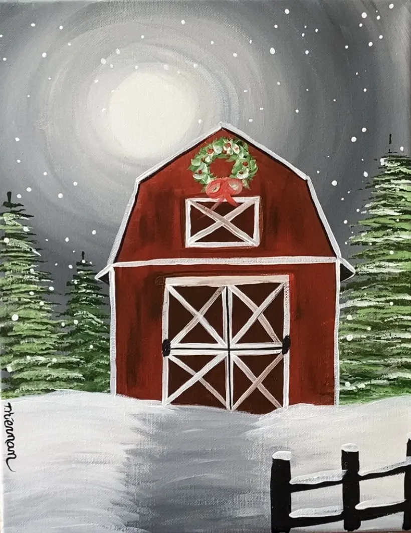 Winter Barn Painting Easy