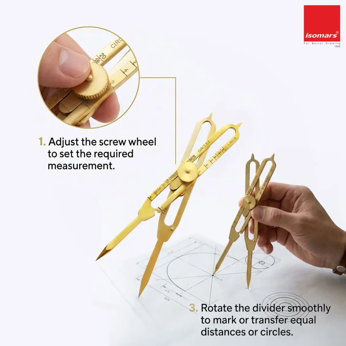 Isomars 6" Brass Proportional Divider with Storage Pouch