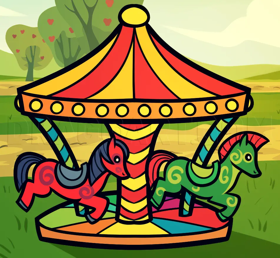 How To Draw A Carousel, Drawing, Step by Step, by Dawn