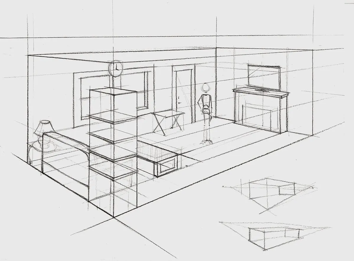 How do you draw a room in perspective