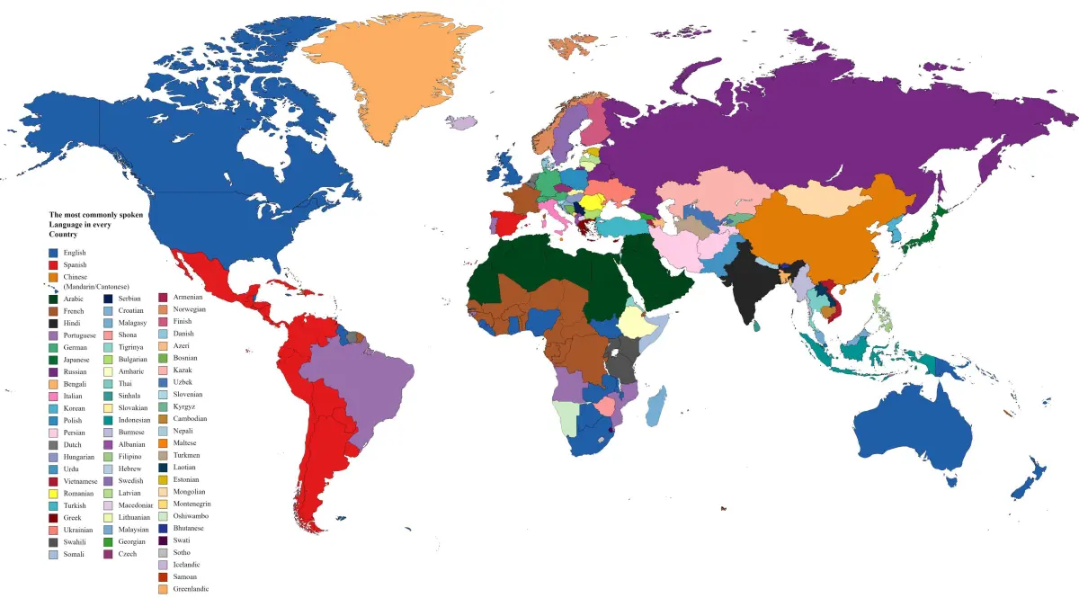 The most commonly spoken language in every country