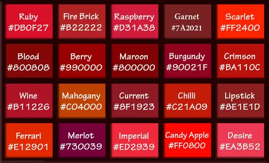 Which is Scarlet? Is it more orangey or darker than crimson?