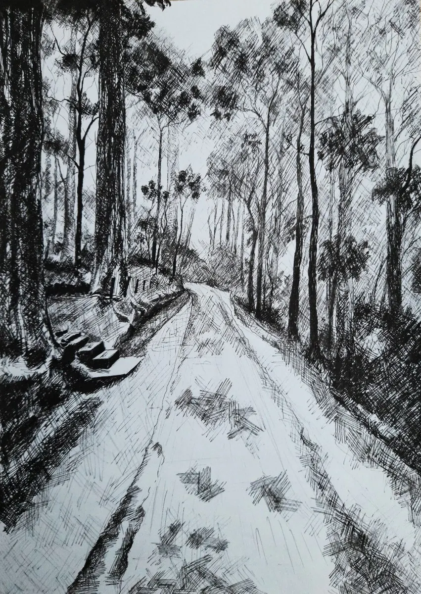 Pen and ink drawing hanging wall art Original The road new
