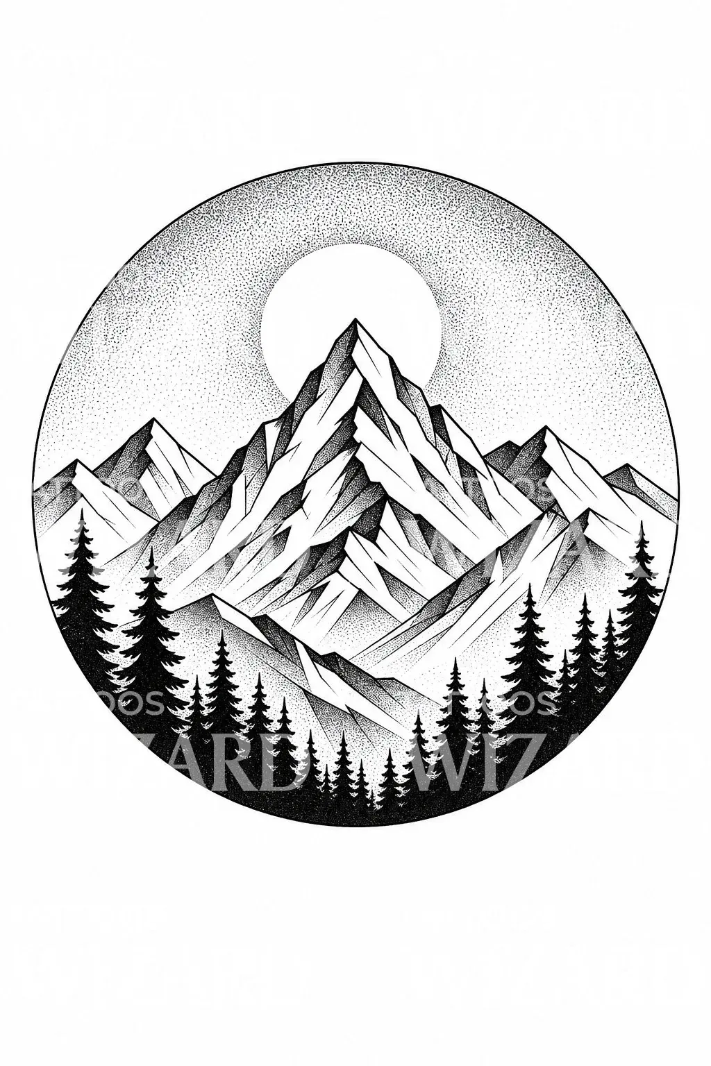 Geometric Mountain Range Dotwork Tattoo Design