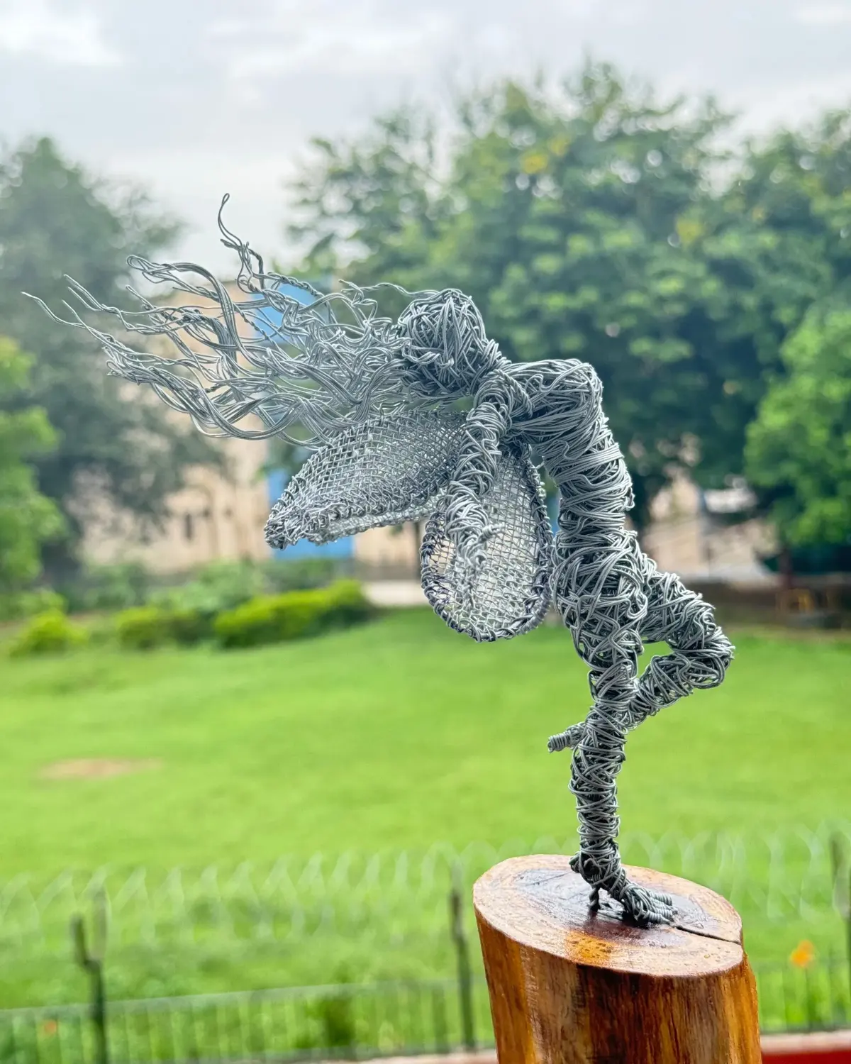 Modern Wire Winged Woman Sculpture Abstract Metal Angel Contemporary Home Decor