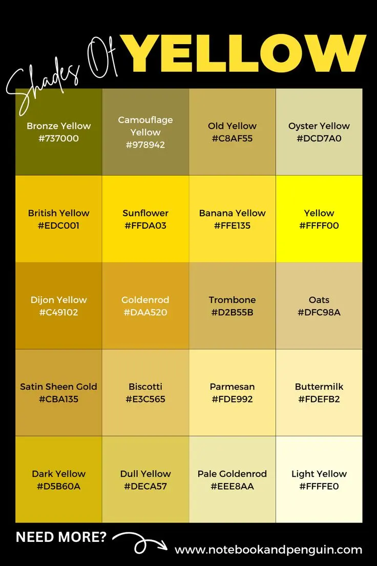 20 Gorgeous Shades Of Yellow With Yellow Hex Codes Included