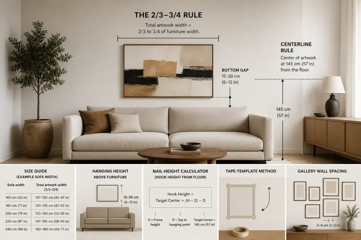 Painting Size Calculator: What Size Art to Hang Above Sofa, Bed or Console