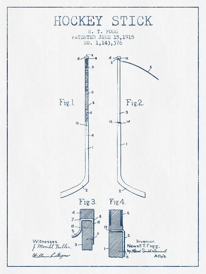Hockey Stick patent Drawing from 1915