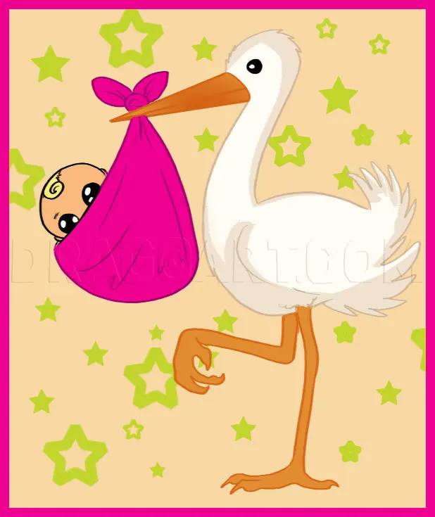 How To Draw A Stork With A Baby, Drawing, Step by Step, by Dawn