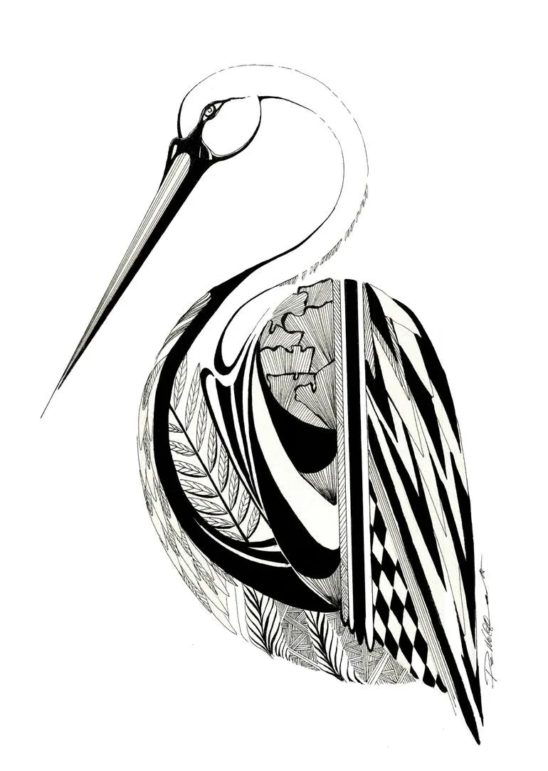 STORK bird Drawing by Olga Denogga