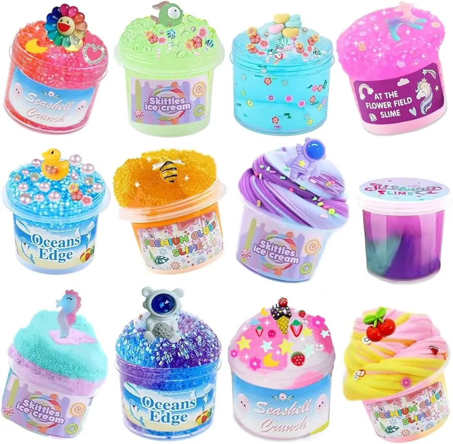 Crunchy Slime Set 12 Packed for Kids,Super Soft and Non-Sticky Stress Relief Clear Slime Kit Toy,DIY Butter Sl