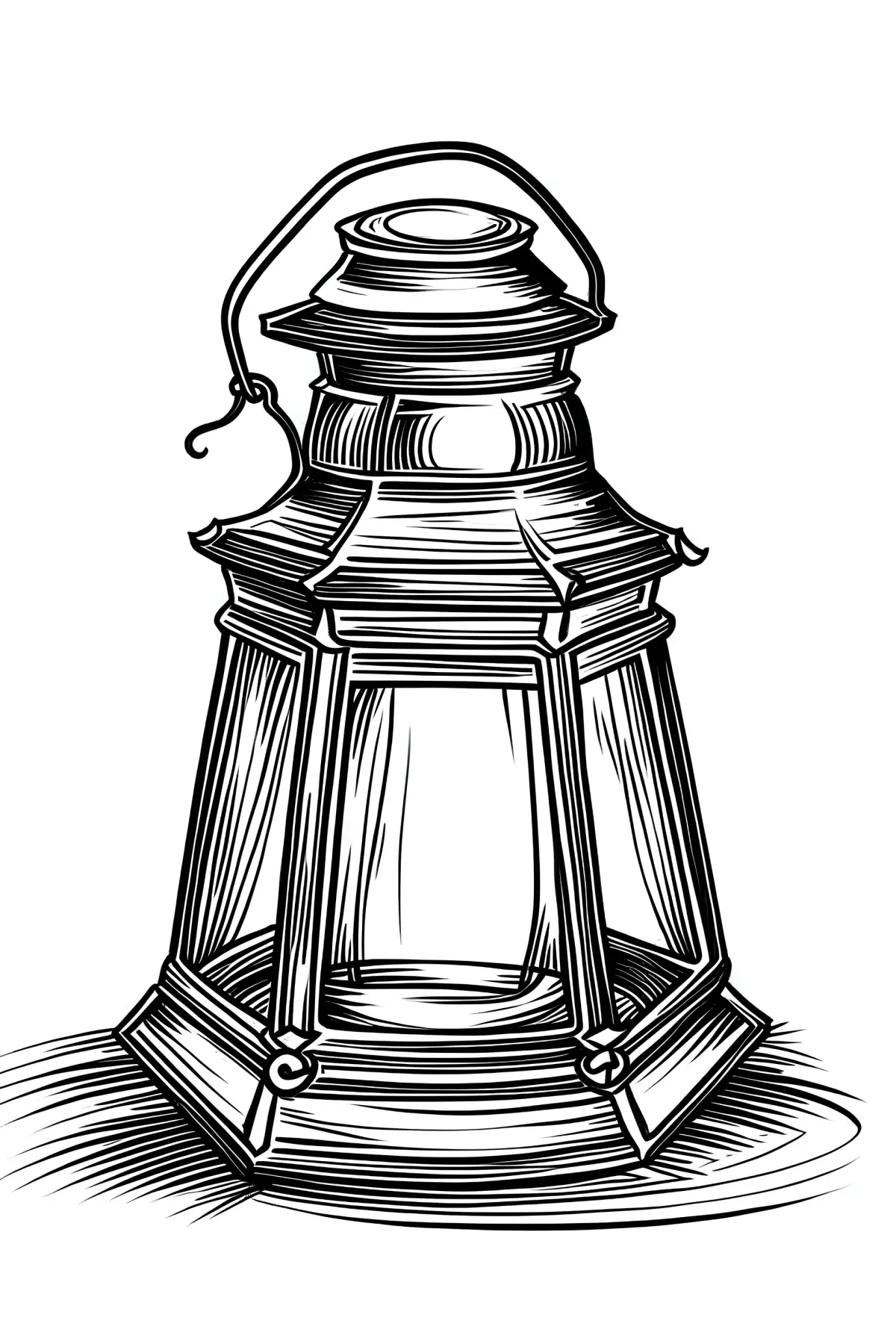 lantern drawing outline black and white"
