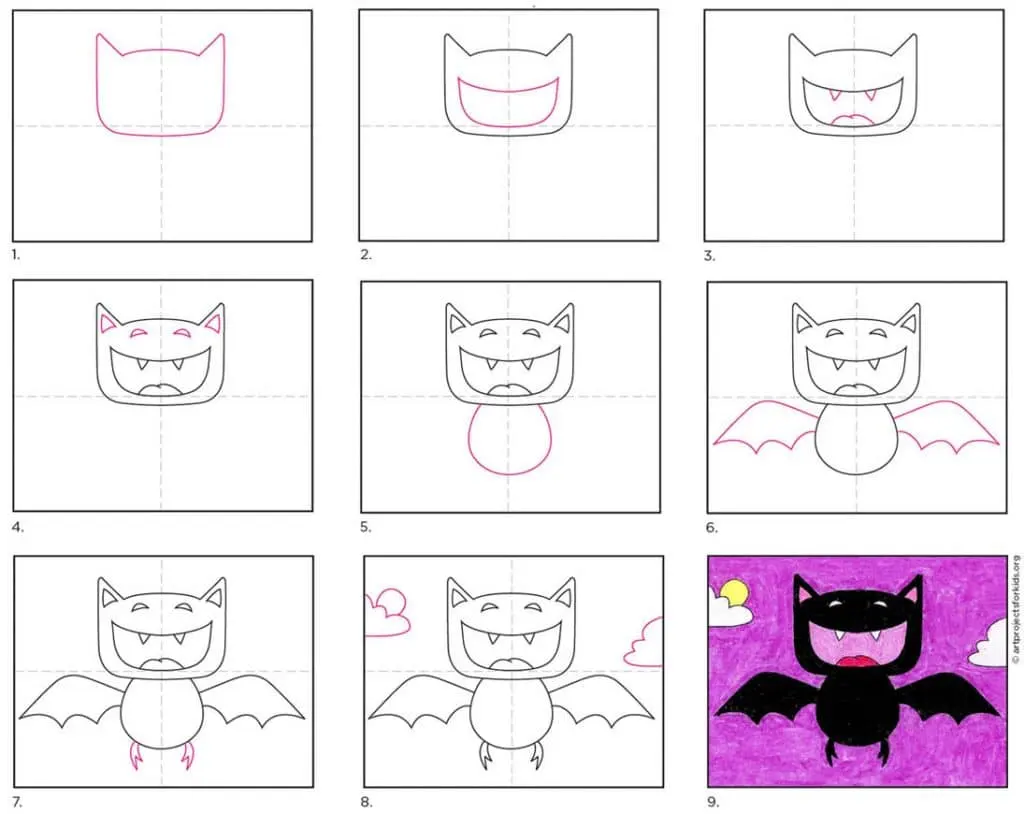 How to Draw a Vampire Bat: Easy Directed Drawing Cartoon for Kids