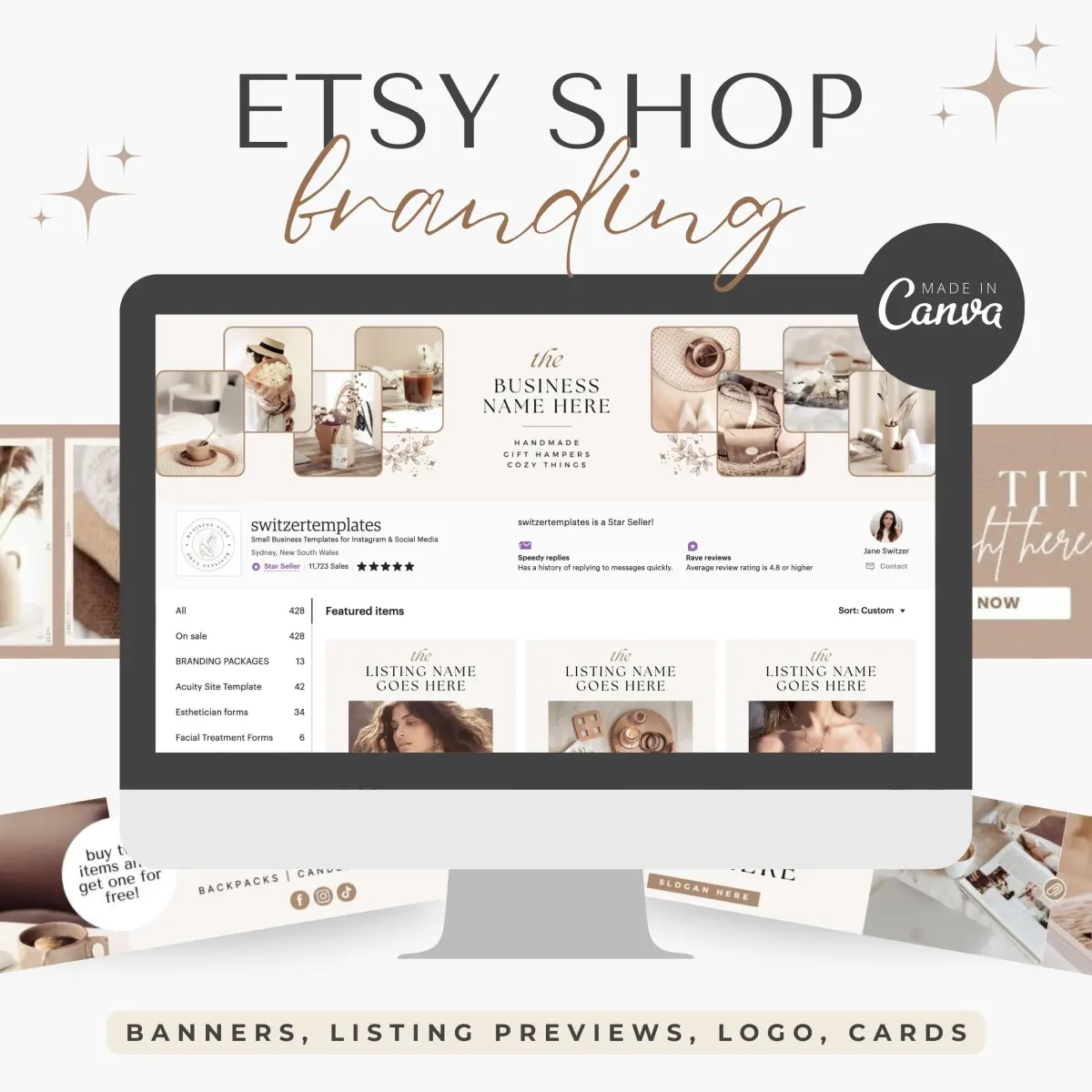 Etsy Shop Branding Kit: Canva Banner & Logo Templates