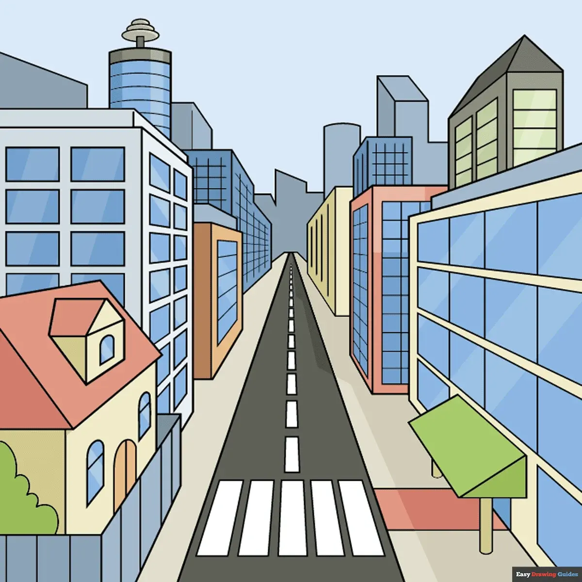 How to Draw an Easy City in One-Point Perspective