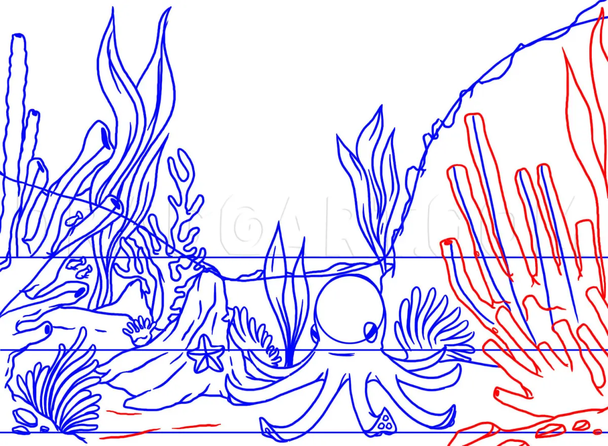 How To Draw A Coral Reef, Drawing, Step by Step, by Dawn