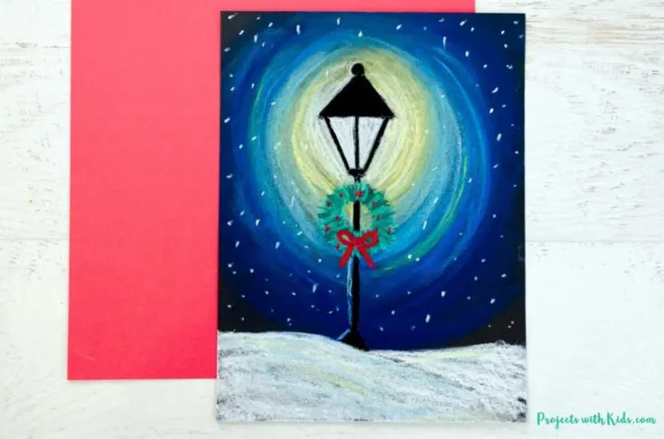 Chalk Pastel Christmas Street Lamp Art Project