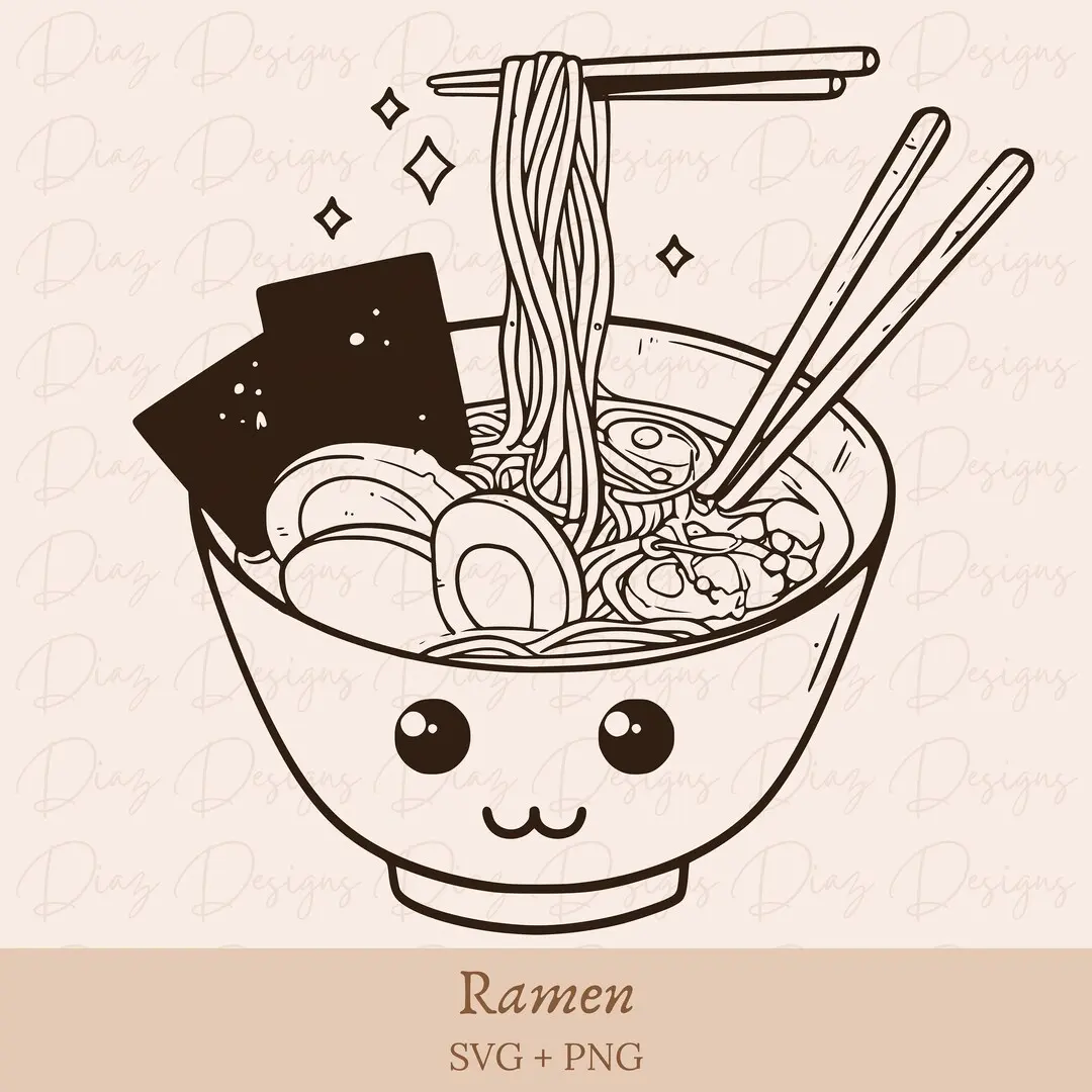 Kawaii Ramen Svg, Ramen Cut File, Ramen Drawing , Ramen Cricut, Japanese Food Svg, Chinese Noodles , Ramen Bow