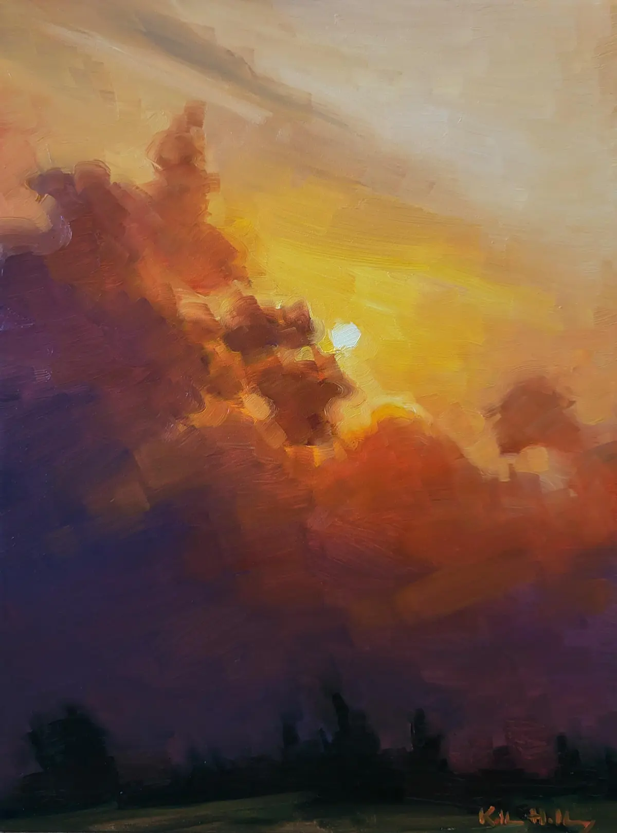 sunset sky oil painting, 9x12" on gessoboard