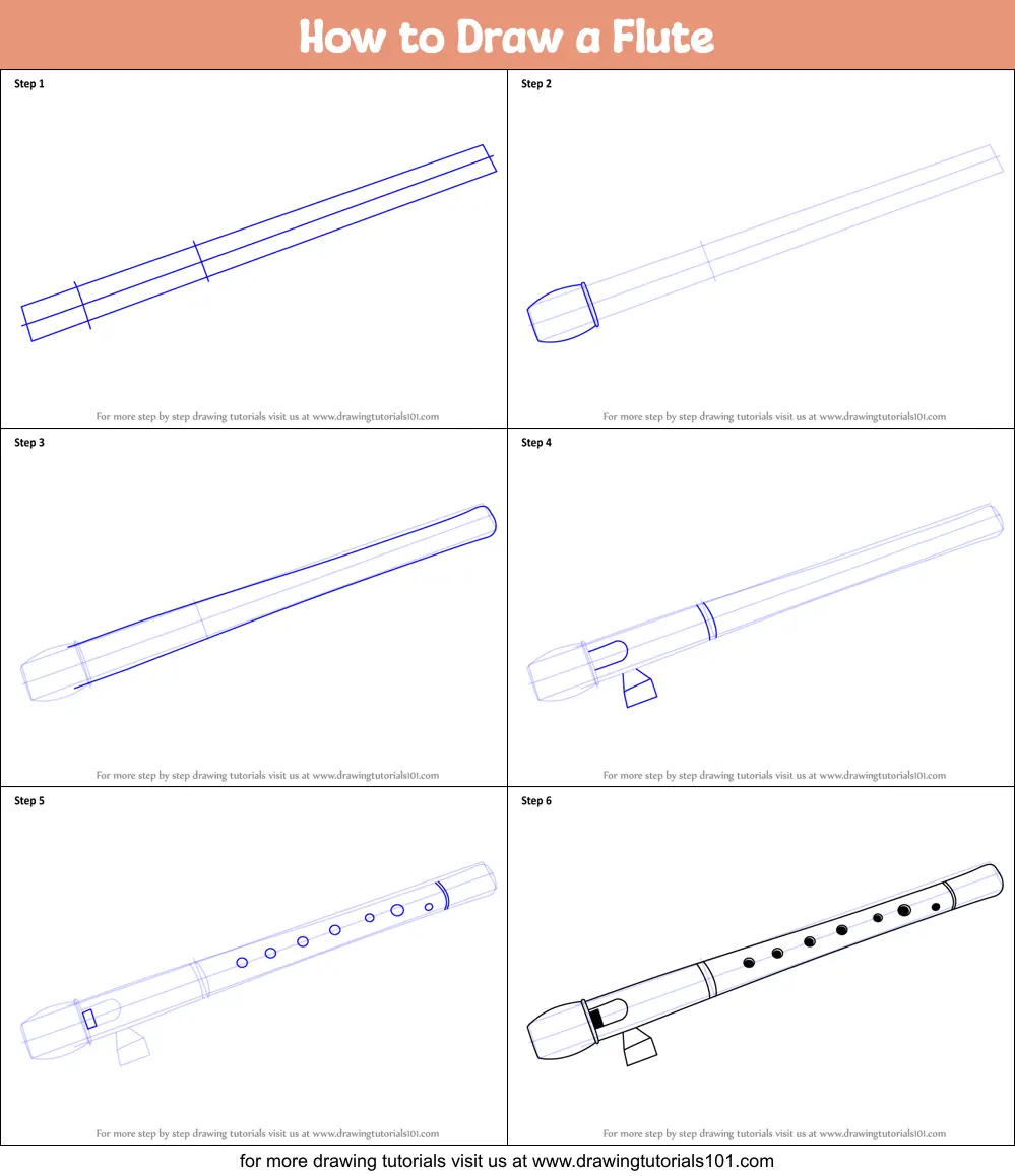 How to Draw a Flute (Musical Instruments) Step by Step