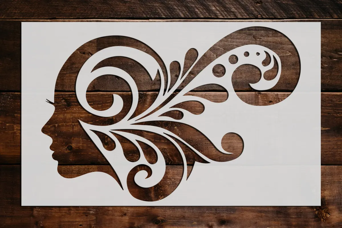 Woman's Face Scroll Design Stencil