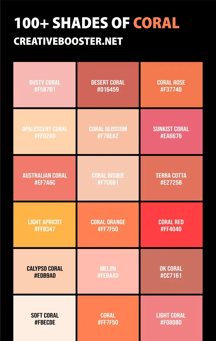100+ Shades of Coral Color Guide