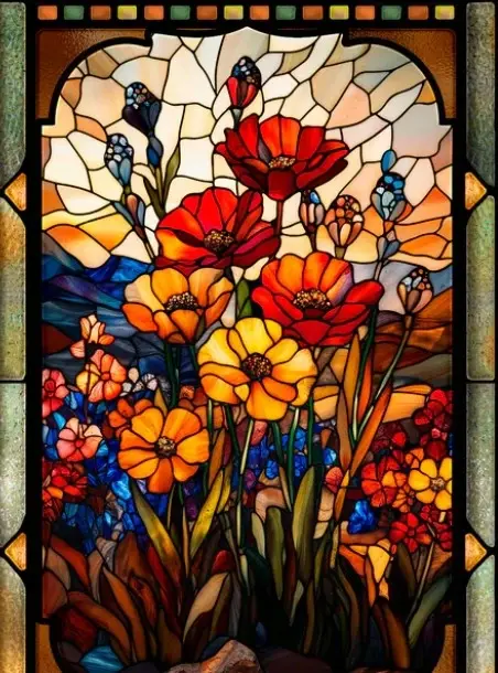 Flower Stained Glass Art "Fragments of Paradise"