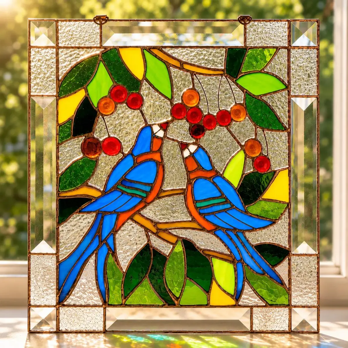 Blue Bird Stained Glass Panel, Glass Window Hanging, Bluebird Suncatcher, Bird Lover Gift, Nature Window Decor