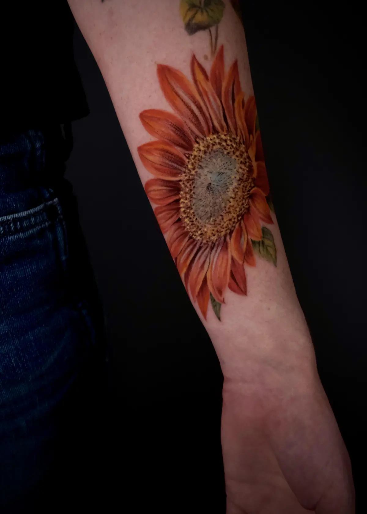 Red Sunflower Tattoo by Artbyal777 at Dark Age Tattoo Studio, Denton, TX