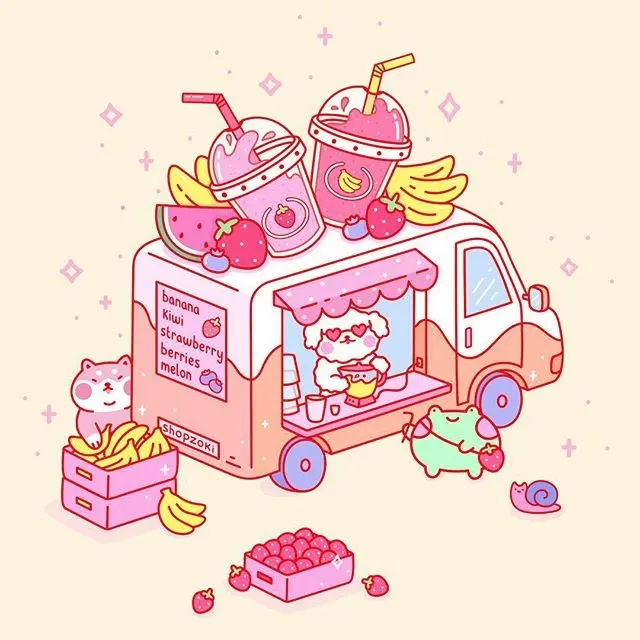 Cute Kawaii Smoothie Truck Drawing