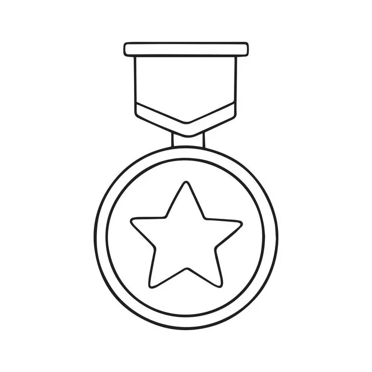 Hand drawn medal doodle. Champion and winner awards medal with ribbon in sketch style. illustration isolated o