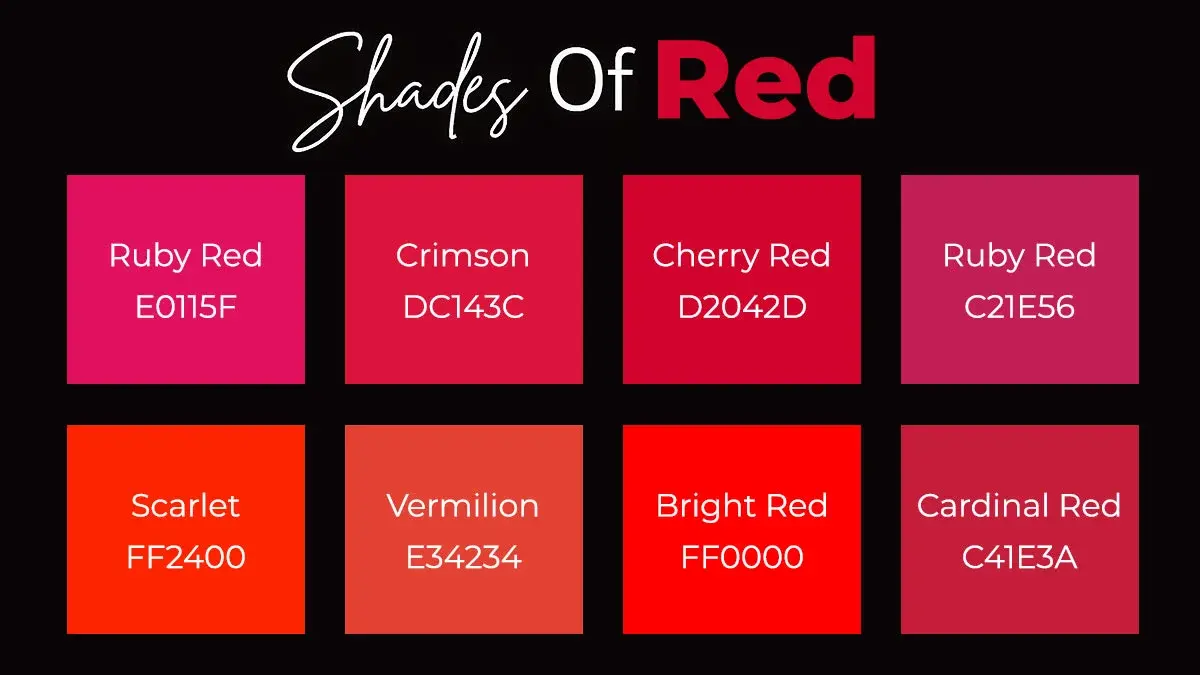 Shades of Red: 50+ Red Color Names, Hex Codes, Meanings and Design Uses