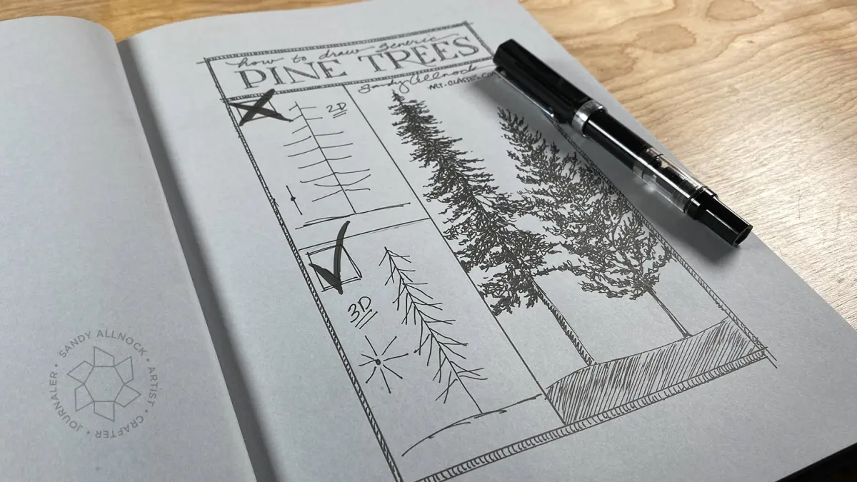 Earth Day! How to draw a pine tree + Hahnemühle sketchbook mini review