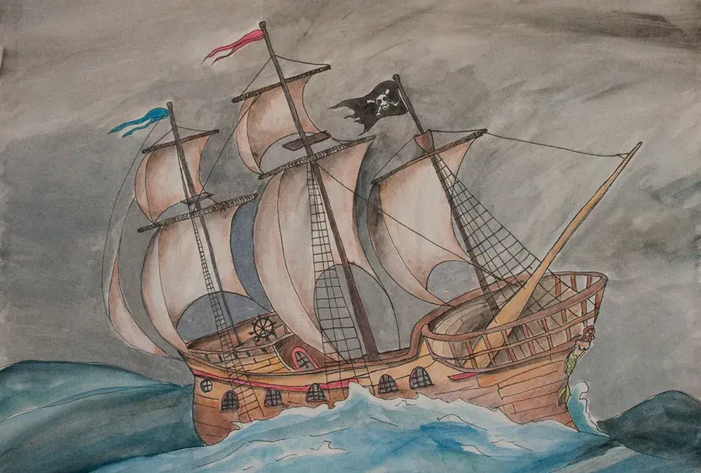 Wooden Ship Painting “Ghost Pirate Ship”