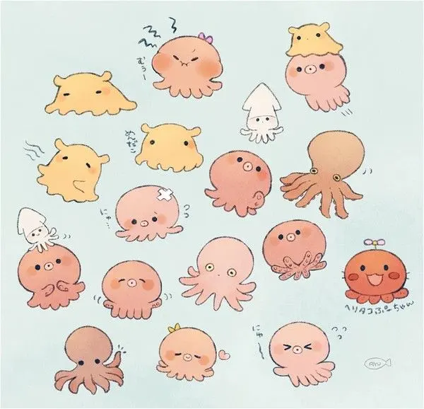 Adorable Octopus Stickers on Blue Background
