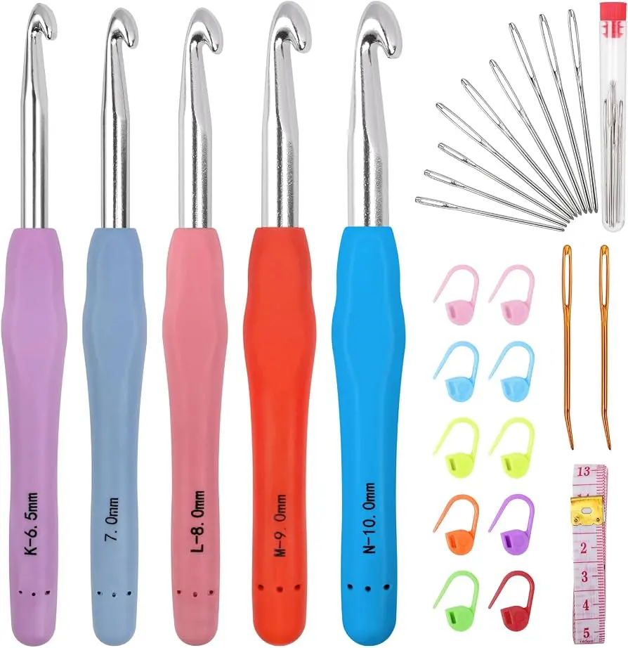 Large Crochet Hooks Set, 5 Sizes, 29 Pack, 6.5mm 7.0mm 8.0mm 9.0mm 10.0mm