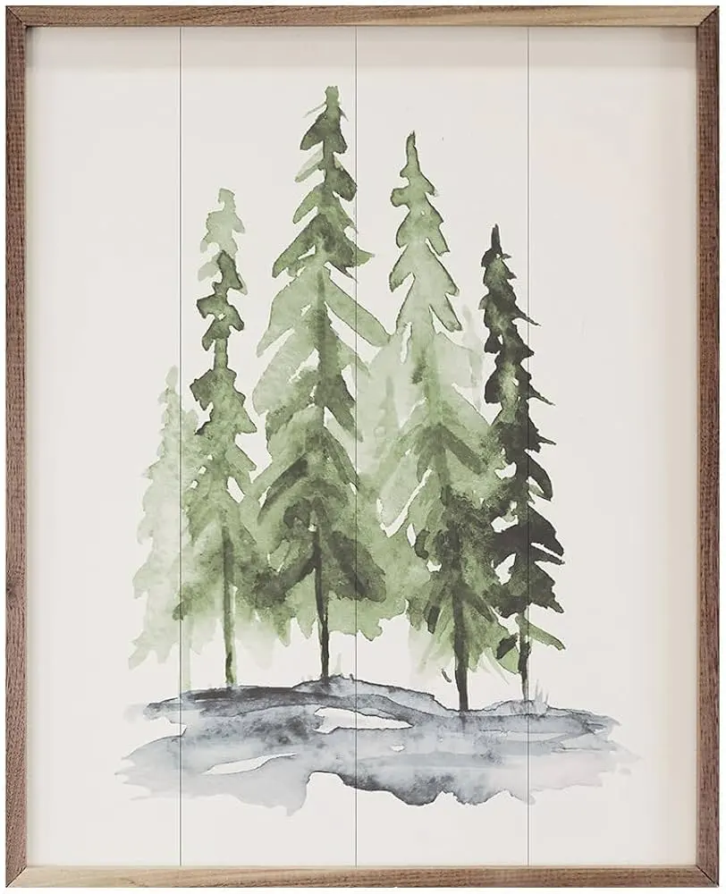 Kendrick Home Watercolor Pine Trees Christmas Wall Art